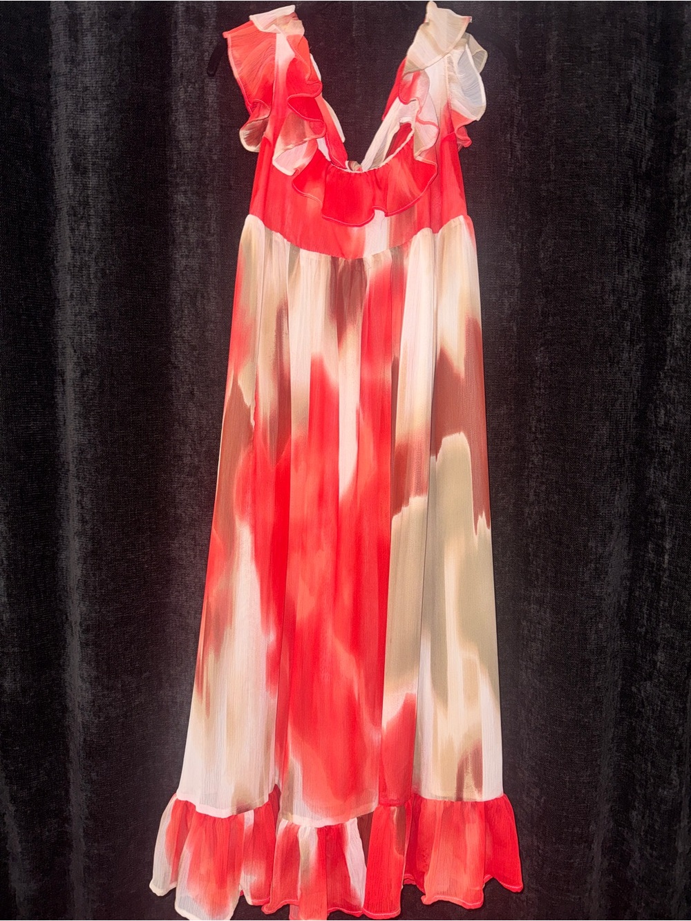 Banana republic Red and Cream Ruffled Maxi Dress